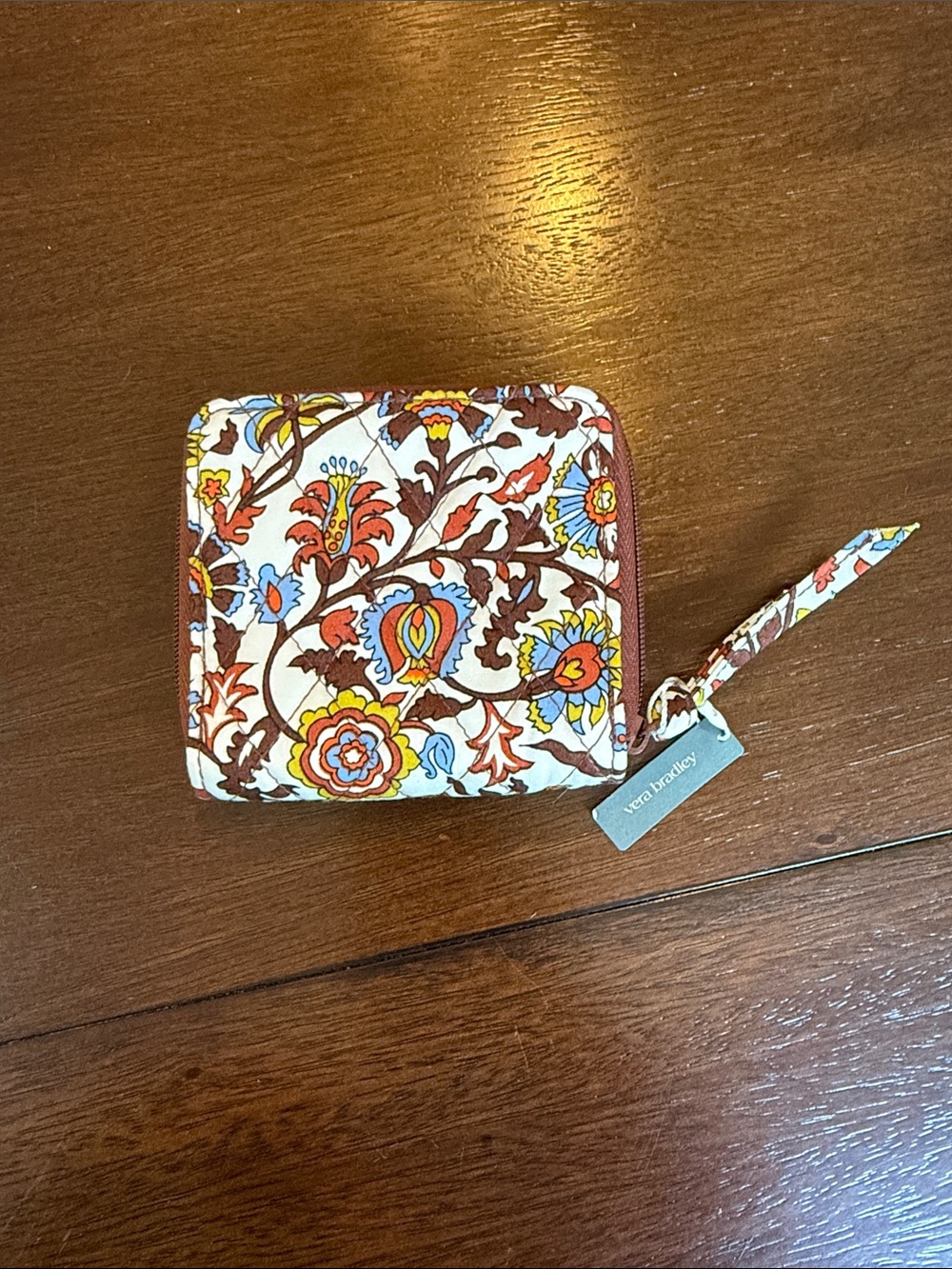 Vera Bradley Cream Floral Quilted Zip Wallet with Wristlet